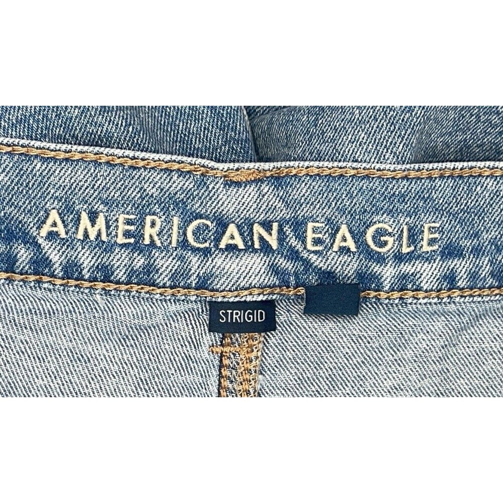 American Eagle Highest Rise Baggy Straight Jeans Size 14R Light Wash Distressed - Picture 11 of 14